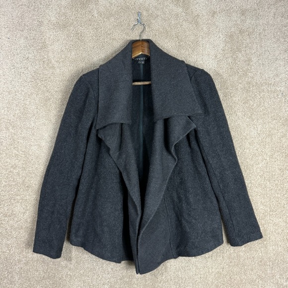 THEORY Riva Classical Cardigan Womens Small S Charcoal Wool Cashmere Open Front - Picture 1 of 10